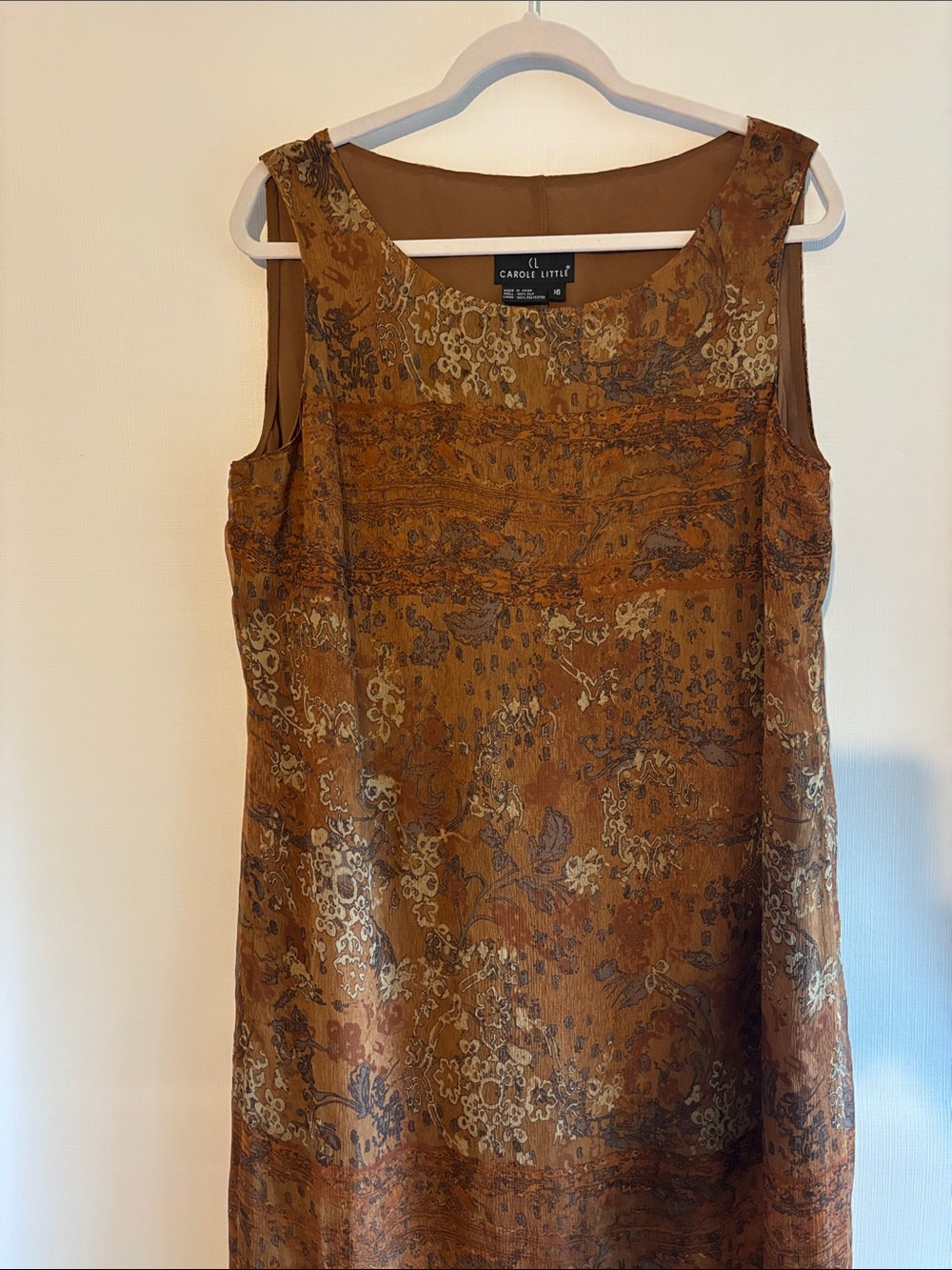 Carole Little 100% silk Rust Brown Floral 3 piece Tunic dress